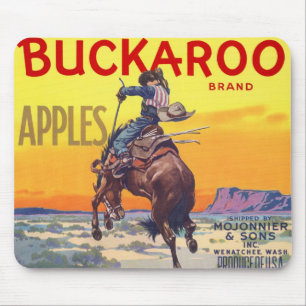 Tapis De Souris Étiquette de caisse de fruits vintage, Pommes Buck