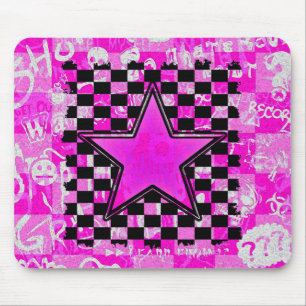 Tapis De Souris Étoile de graffiti Emo rose Checkers