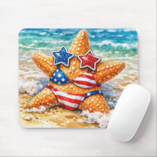 Tapis De Souris Étoile de mer patriotique dans le sable de la plag