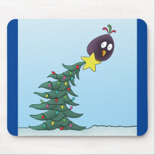 Tapis De Souris Étoile de Noël arbre oiseau de dessin animé