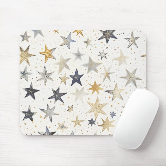 Tapis De Souris Étoiles Bleu Or Argent (Avec souris)