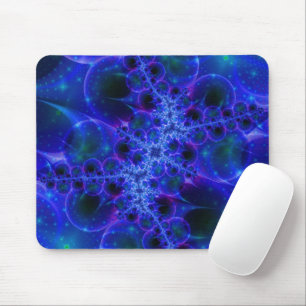 Tapis De Souris Étoiles brillantes Art fractal bleu et blanc