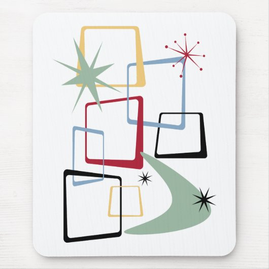 Tapis De Souris Étoiles Carrés atomiques et Boomerang Mi-siècle (Devant)