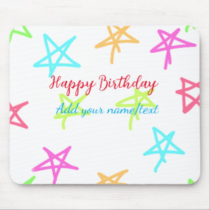 Tapis De Souris Étoiles colorées joyeux anniversaire ajouter nom t