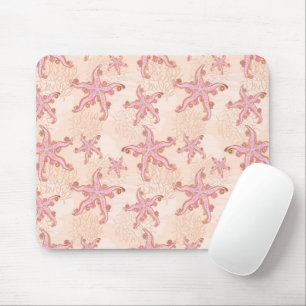 Tapis De Souris Étoiles de mer et motif pastel rose corail