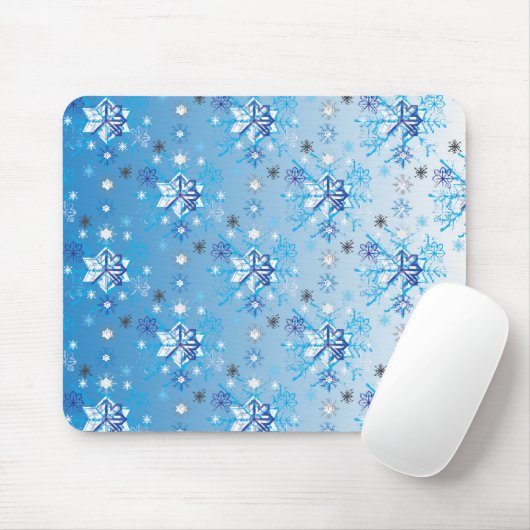 Tapis De Souris Étoiles et flocons de neige bleu et blanc complexe (Avec souris)