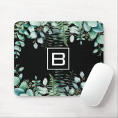 Tapis De Souris Éucalyptus fougères de bois monogramme noir (Avec souris)