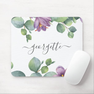 Tapis De Souris Eucalyptus Verdure Aquarelle Violet Anniversaire
