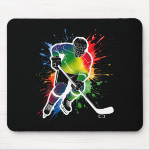 Tapis De Souris Éventail de hockey sur glace coloré joueur tie dye