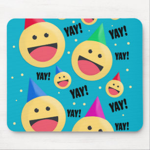 Tapis De Souris Excité Happy YAY Emojis dans les fêtes Casquettes