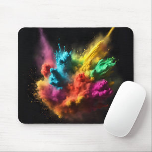 Tapis De Souris Explosion de poudre arc-en-ciel sur fond noir