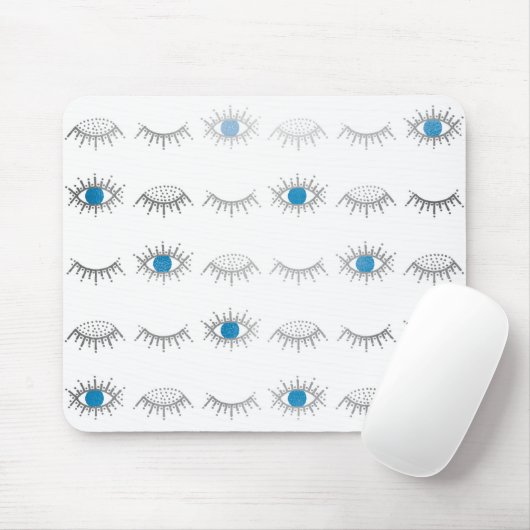 Tapis De Souris Eyelashes oculaires bleus argenté Nazar Mati Motif (Avec souris)