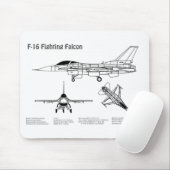 Tapis De Souris F-16 Faucon de combat - Plan directeur de l'avion  (Avec souris)