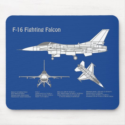 Tapis De Souris F-16 Faucon de combat - Plan directeur de l'avion (Devant)