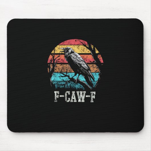 Tapis De Souris F-Caw-F Crow Retro Sunset Pun Funny Bird Cawing Gr (Devant)