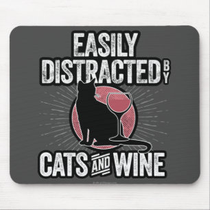 Tapis De Souris Facilement distrait par les chats et le vin