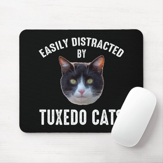 Tapis De Souris Facilement Distrait Par Les Chats Tuxedo (Avec souris)