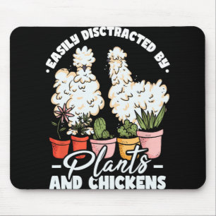 Tapis De Souris Facilement distrait par les plantes et les poules