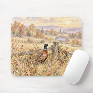 Tapis De Souris Faisan d'automne dans un champ campagnard