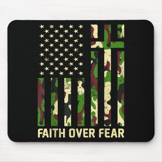 Tapis De Souris Faith Over Fear Christian Americn Flag Camouflage (Devant)