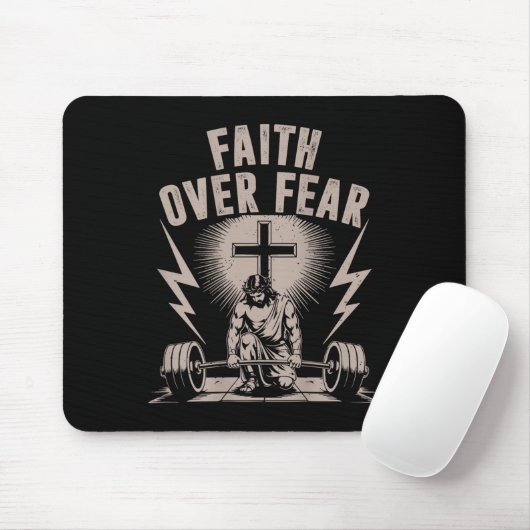 Tapis De Souris Faith Over Fear Funny Christian Workout Gym Jesus (Avec souris)