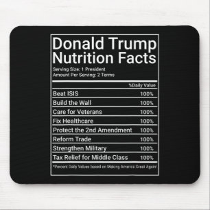 Tapis De Souris Faits nutritionnels de Donald Trump - 1 Président