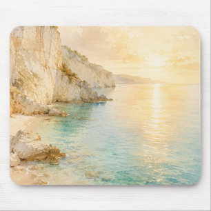 Tapis De Souris Falaises côtières côtières de style aquarelle rêve