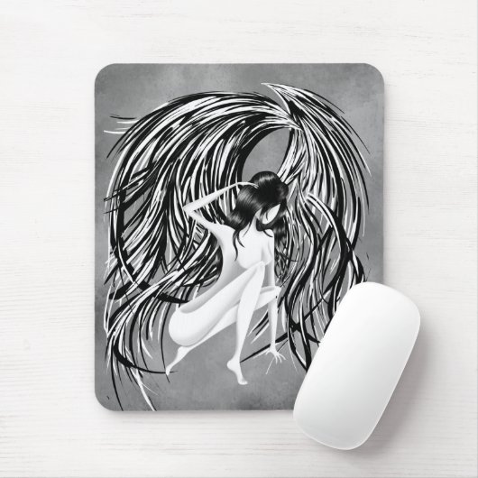 Tapis De Souris Fallen Angel Gris Monochrome (Avec souris)