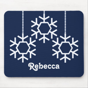 Tapis De Souris Falling Snowflakes Vacances Mousepad, Bleu foncé