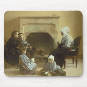 Tapis De Souris Famille assise autour d'un foyer