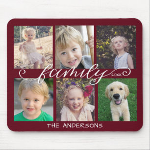 Tapis De Souris Famille Calligraphie Rouge foncé 6 Photo Collage