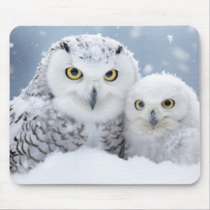 Tapis De Souris Famille d'animaux de hibou errant la nature