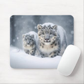 Tapis De Souris Famille d'animaux léopard de neige errants (Avec souris)