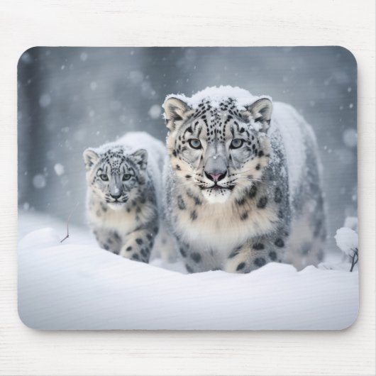Tapis De Souris Famille d'animaux léopard de neige errants (Devant)