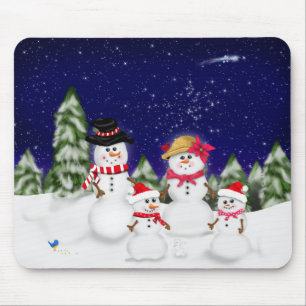 Tapis De Souris Famille de bonhomme de neige d'hiver