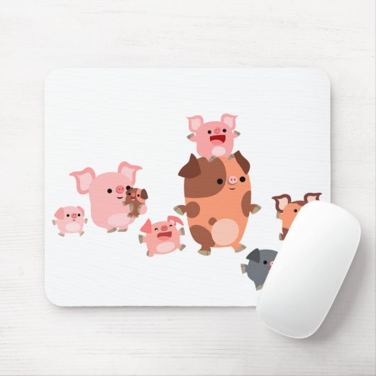 Tapis De Souris Famille de cochon en caricature mignonne (Avec souris)