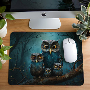Tapis De Souris Famille de hiboux enchantés mignons