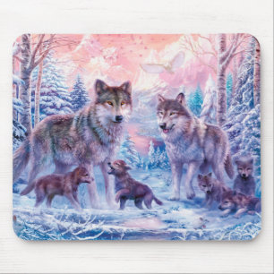 Tapis De Souris Famille De Loups Peinture