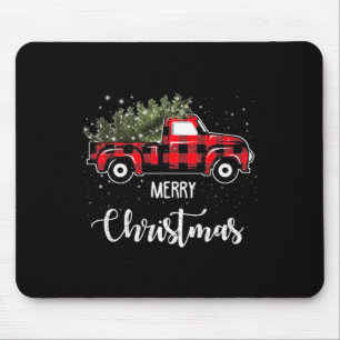 Tapis De Souris Famille de pyjama de Noël d'arbre de camion rouge
