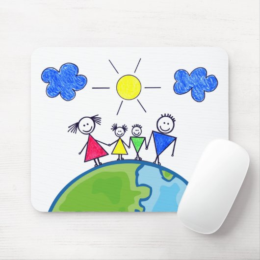Tapis De Souris Famille Doodle Stick sur le monde (Avec souris)