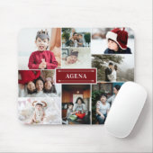 Tapis De Souris Famille Rouge profonde Photo Collage & Nom (Avec souris)