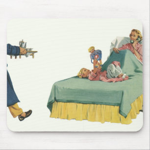 Tapis De Souris Famille vintage servant le petit déjeuner à maman 