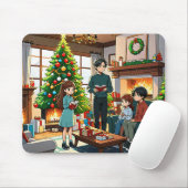 Tapis De Souris Family around the fireplace at Christmas (Avec souris)