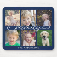 Family Calligraphy Navy Blue 6 Photo Collage