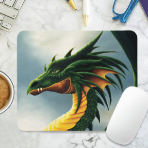 Tapis De Souris Fantaisie de dragon vert émeraude majestueux