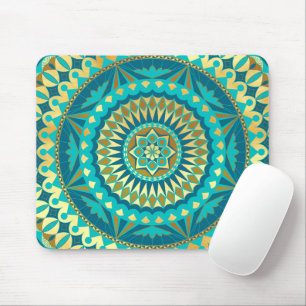 Tapis De Souris Fantaisie Mandala Bleu Or