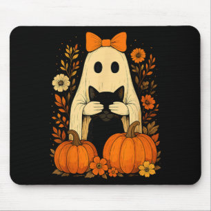 Tapis De Souris Fantôme drôle tenant un chat noir à l'Halloween