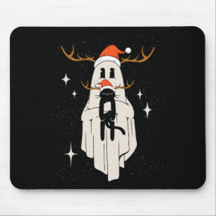 Tapis De Souris Fantôme mignon Avec Chapeau Santa tenant Chat noir