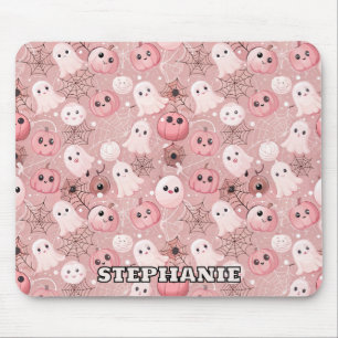 Tapis De Souris Fantômes roses et Halloween lunaire Citrouille