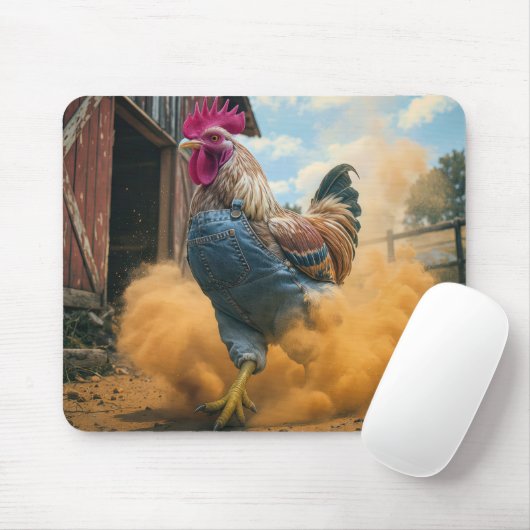 Tapis De Souris Farmer Rooster Kicking Up Dust (Avec souris)